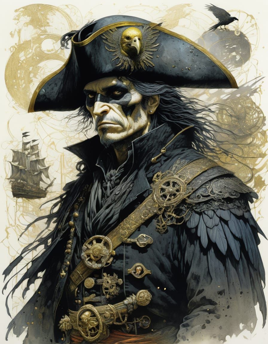 Detailed Pirate Crow Illustration