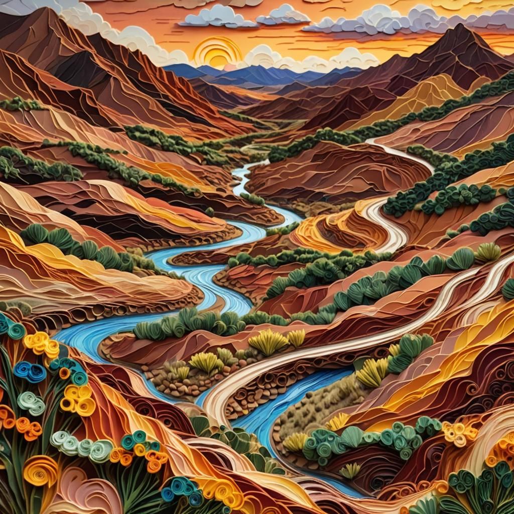 Surreal Desert Valley at Golden Hour with Swirling Patterns....