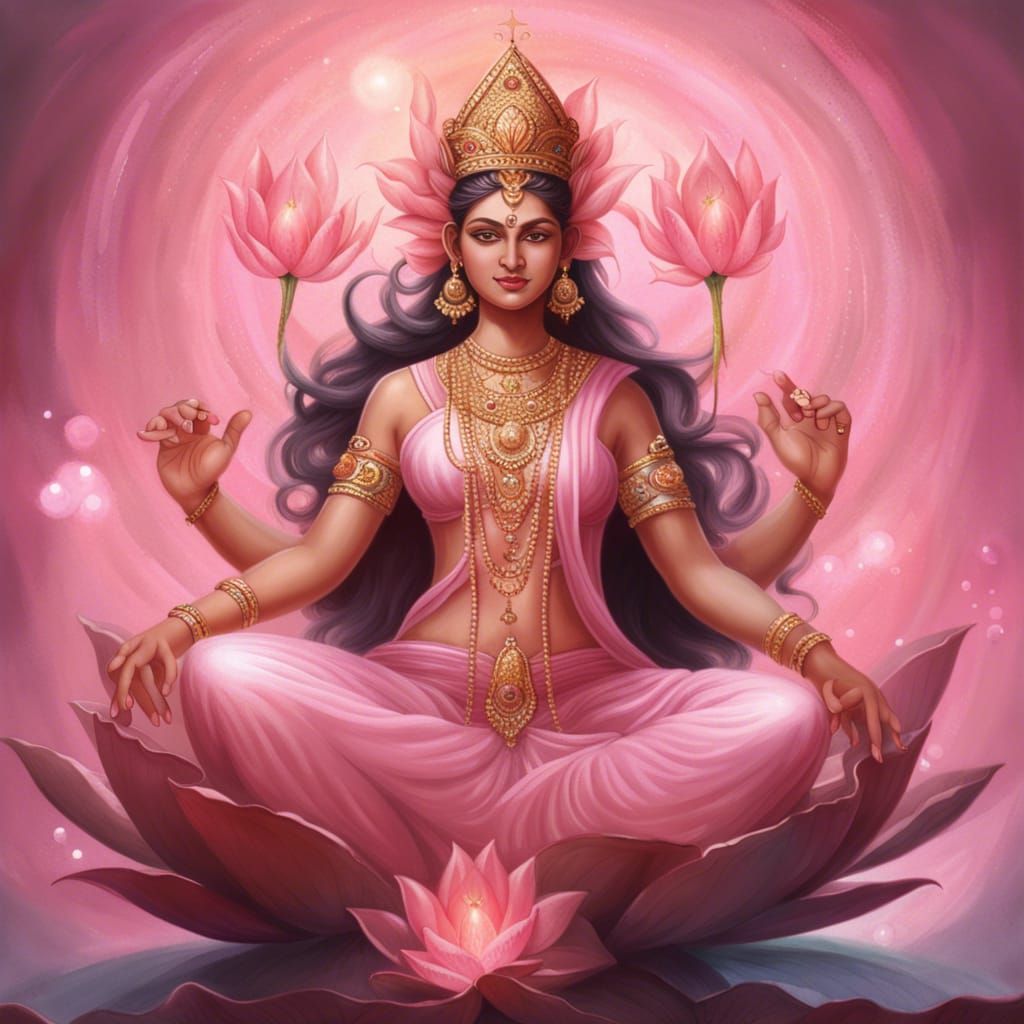 Lakshmi on Lotus in a Dress with Brilliants