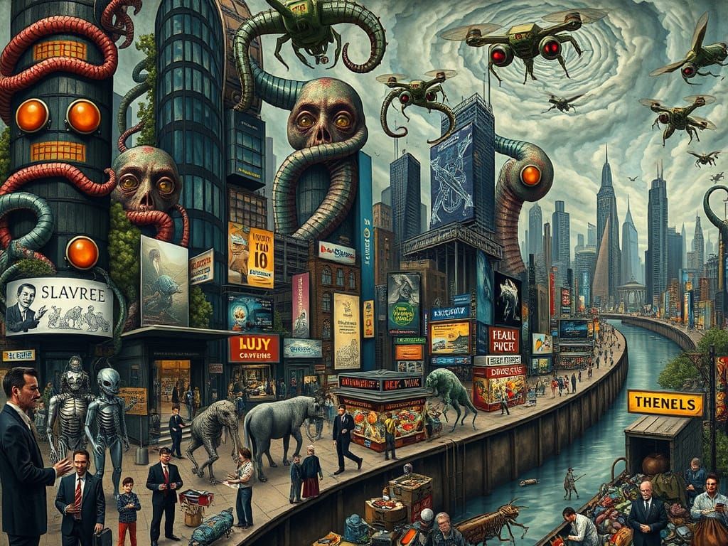 Surreal Metropolis in the Style of Hieronymus Bosch