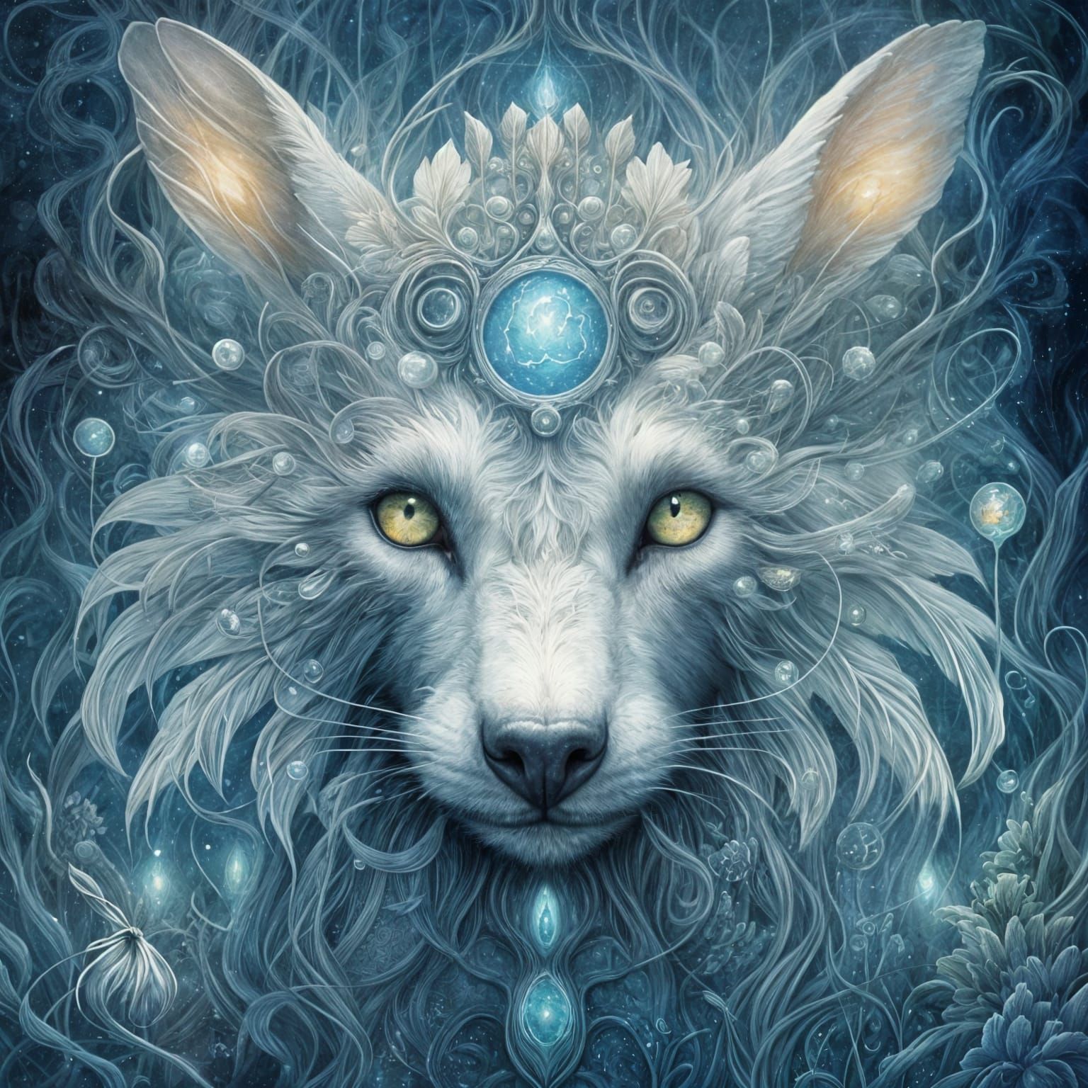 Dreamlike Creature with Ethereal Glow and Opal Eyes