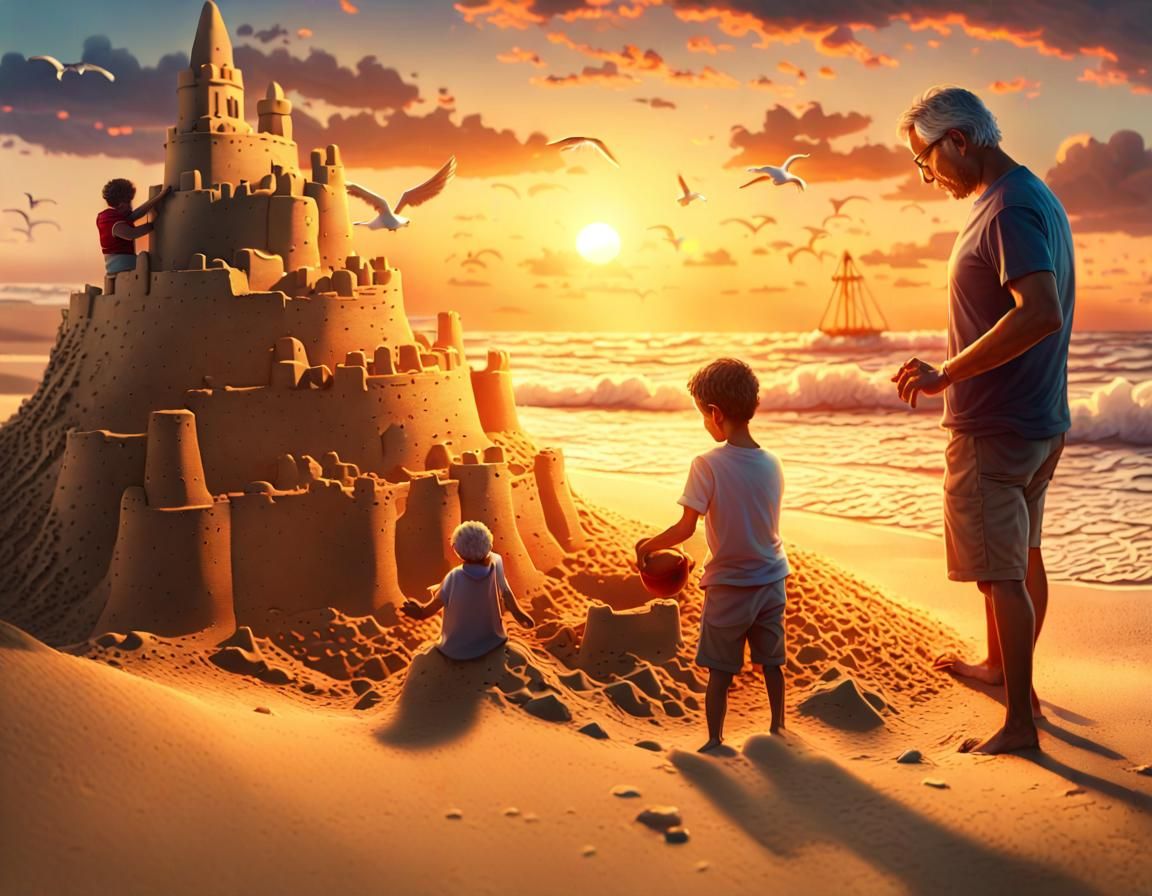 Father and Son Build Sandcastle: Concept Art