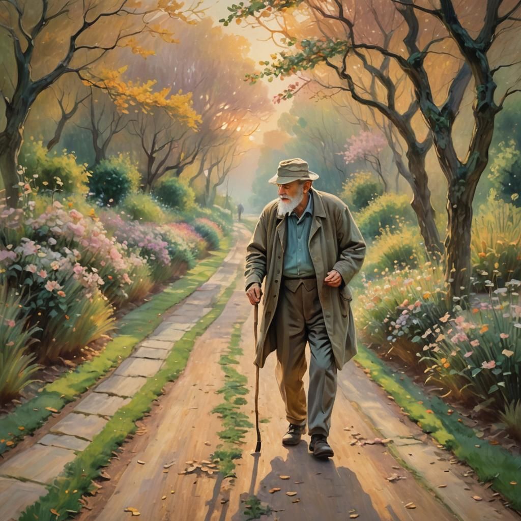 Impressionist Painting of an Old Man on Crooked Lane