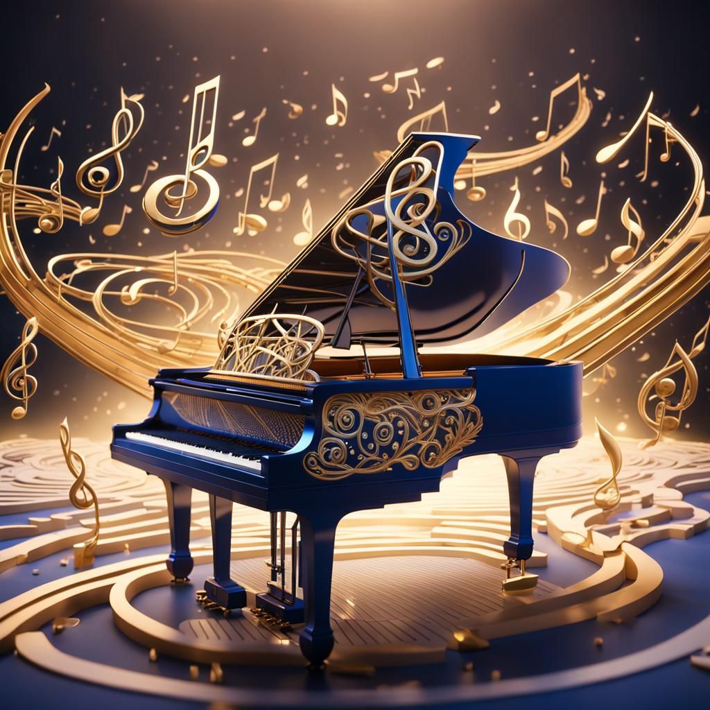 Majestic Piano Formed from Musical Notes in 3D