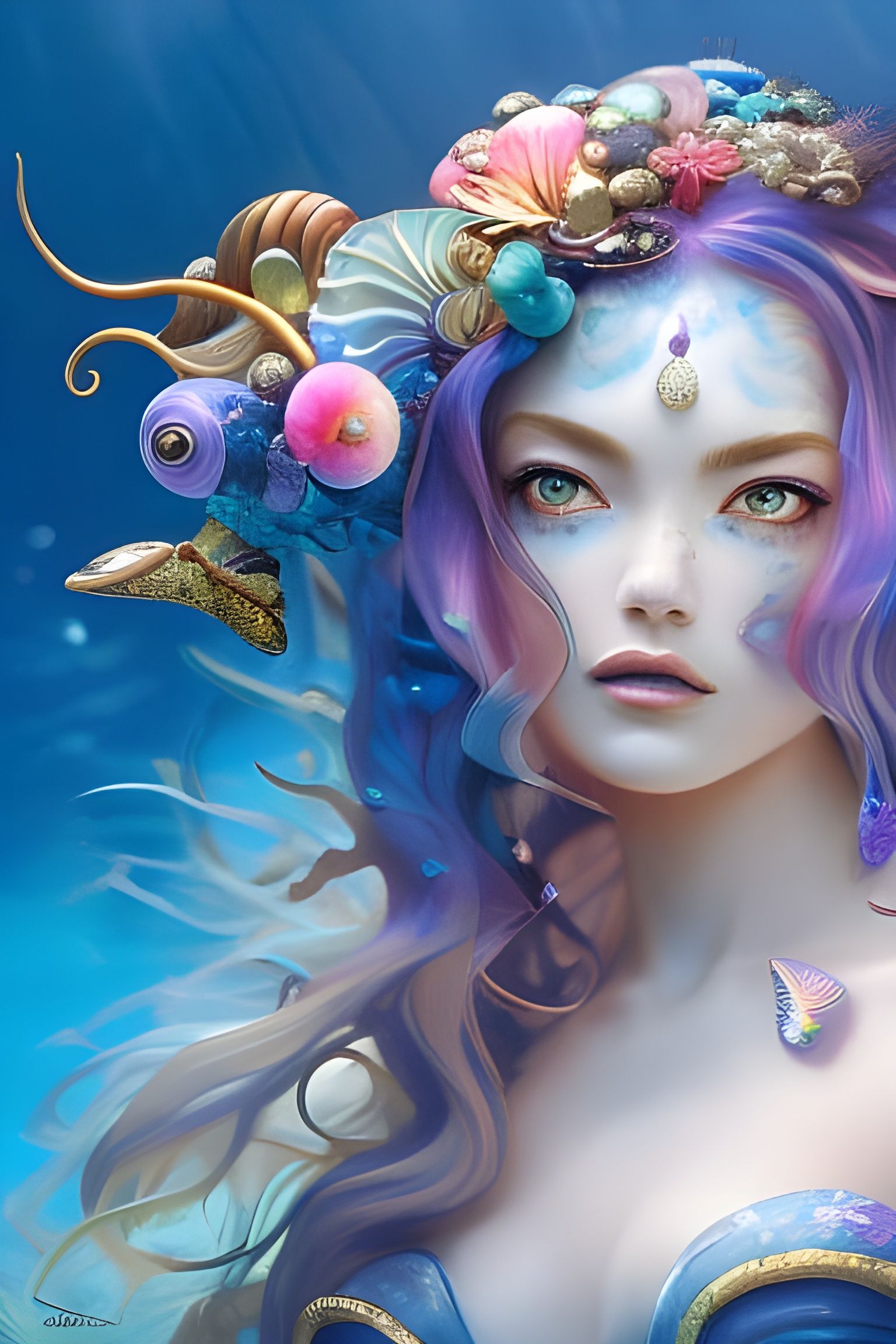 Underwater Mermaid Queen in Bioluminescent Garden