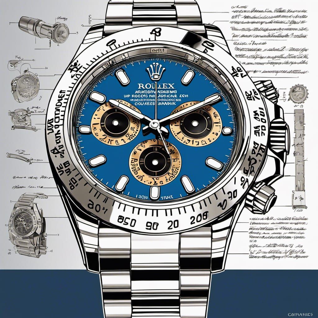 Rolex Daytona Mechanical Drawing with Visible Components