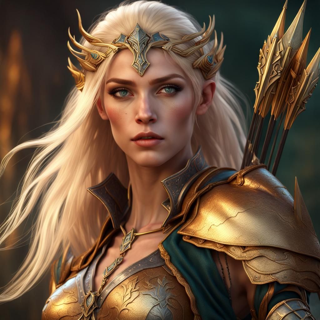 Eladrin Witch in Golden Armor: Fantasy Concept Art