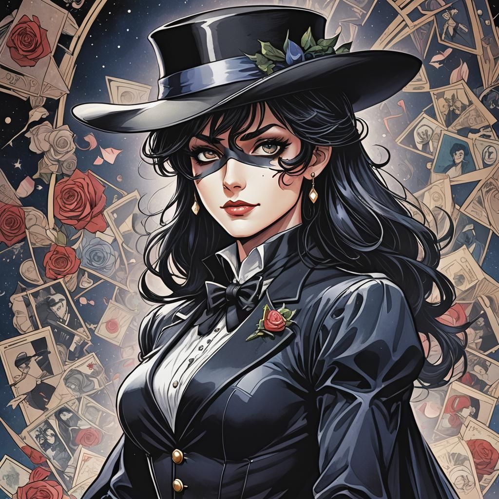 Female Tuxedo Mask in Comic Book Style