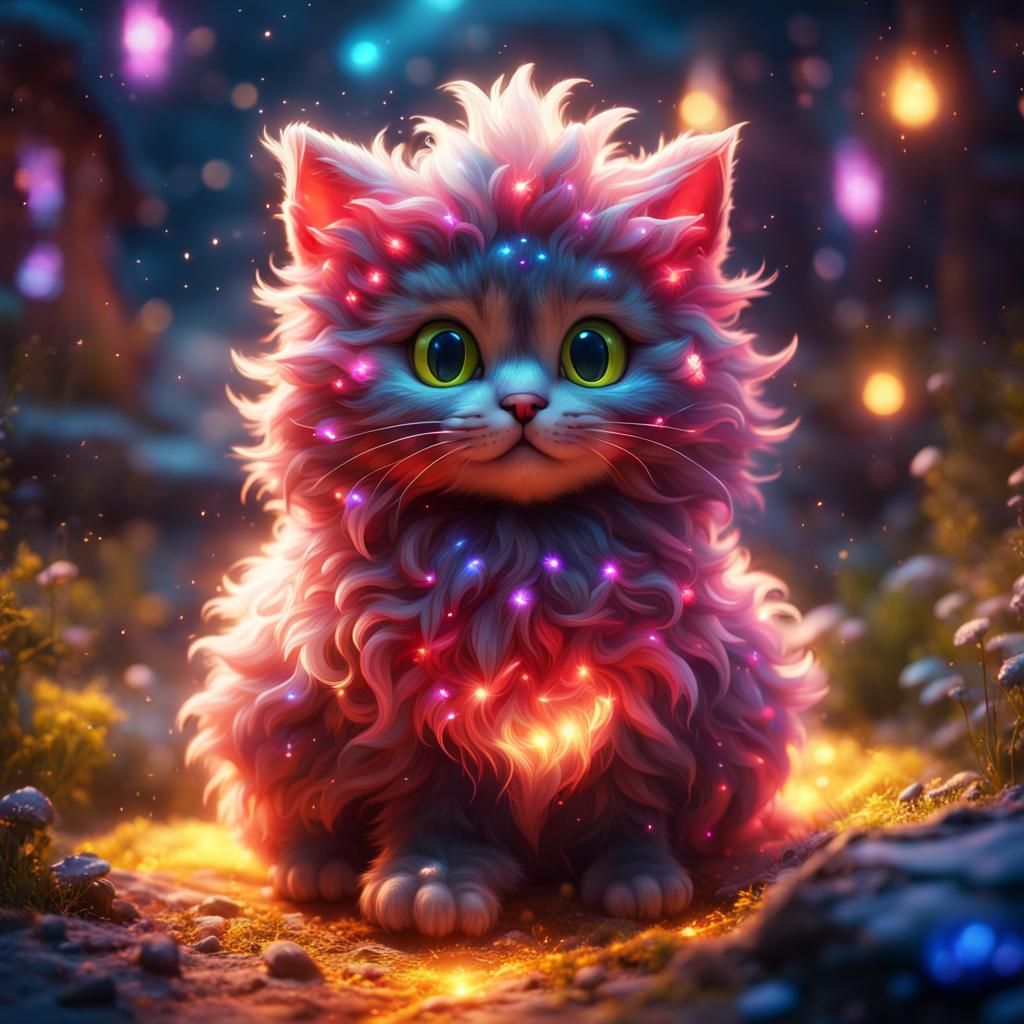 Sparkling Fluffy Kitty: Detailed Digital Art
