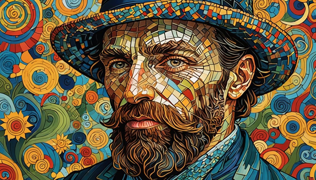 Bearded Man Drinking Mate in Vector Abstract Van Gogh Style