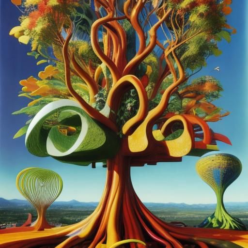 Psychedelic Fractal Leaves in Vivid Oil Painting