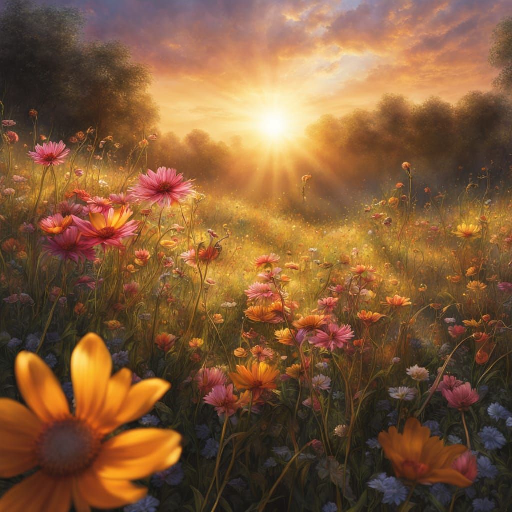 Magic Flower Meadow in Fantasy Art Style