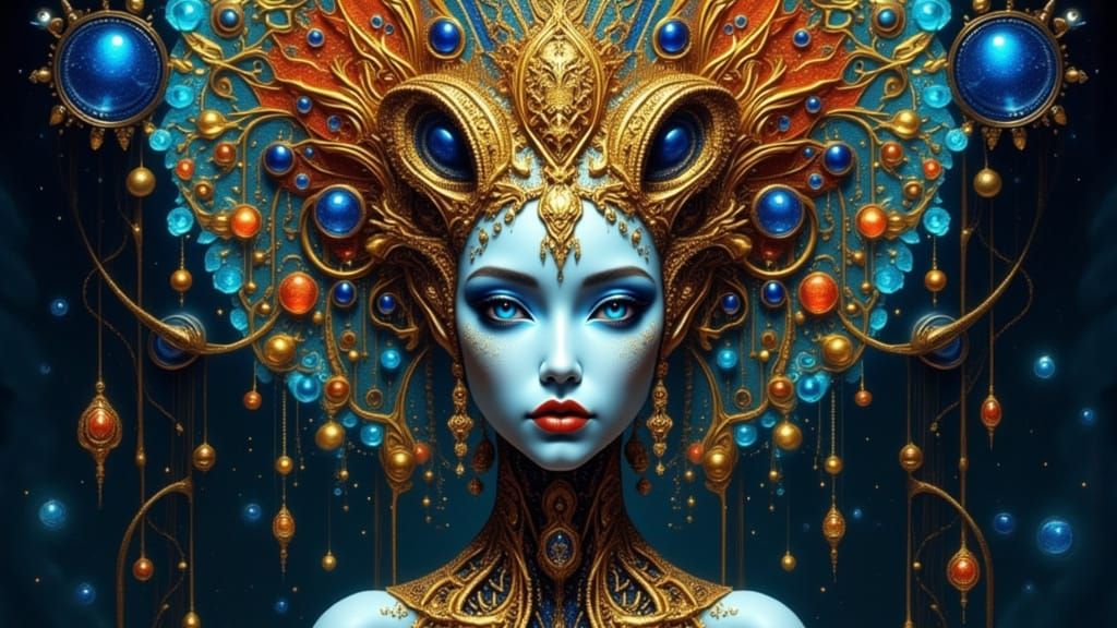 Alien Mandala Portrait in Deco Surreal Style