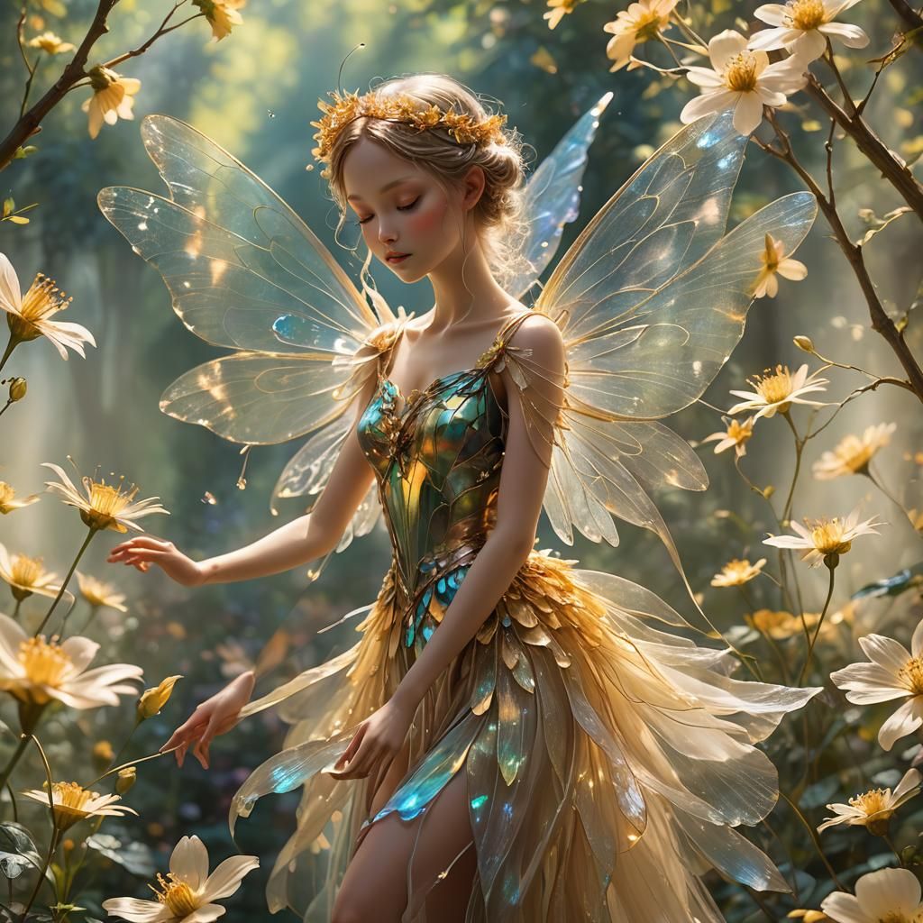 Luminous Fairy with Golden Wings in Oil Painting Style