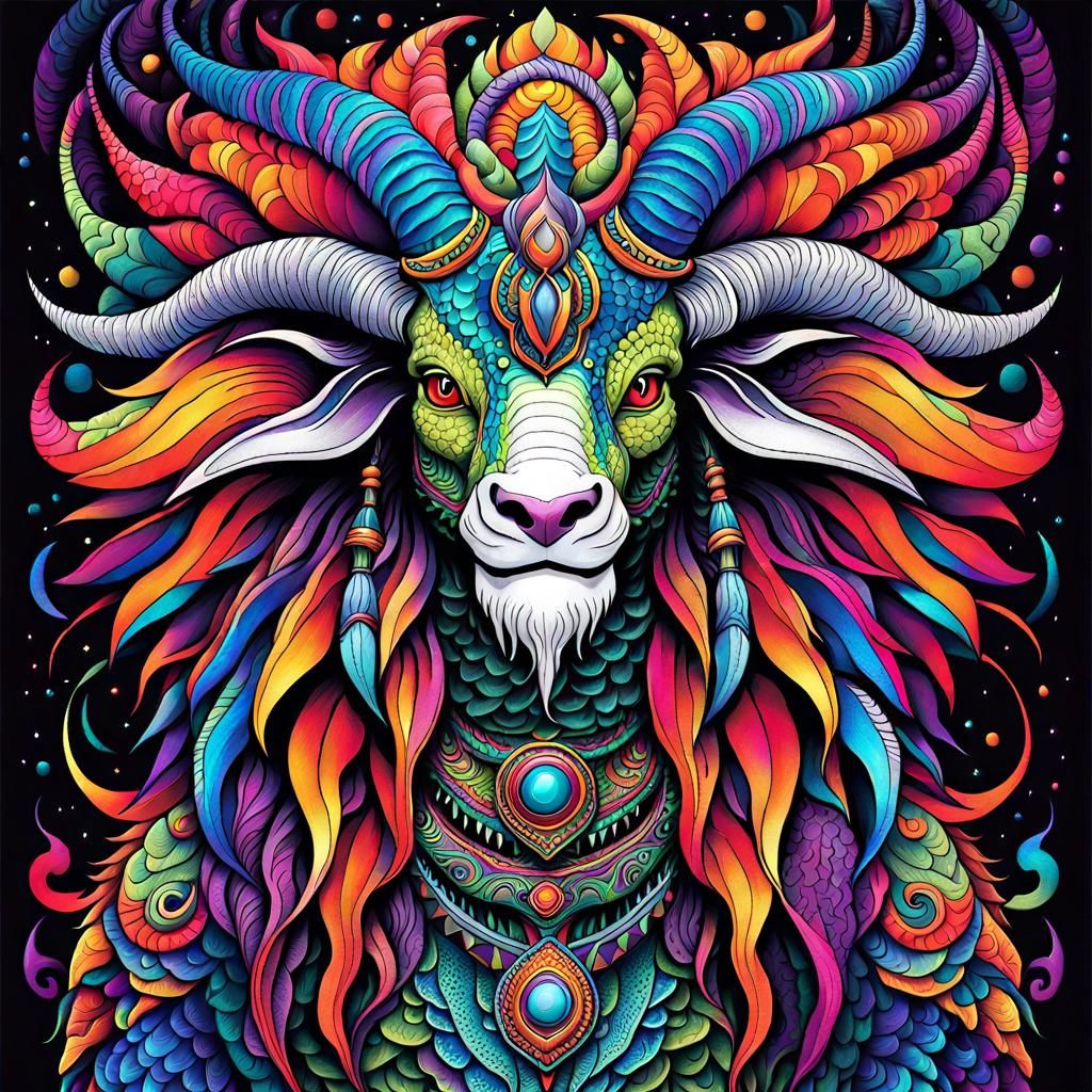 Mystical Reptile Man in Psychedelic Vaporwave Art