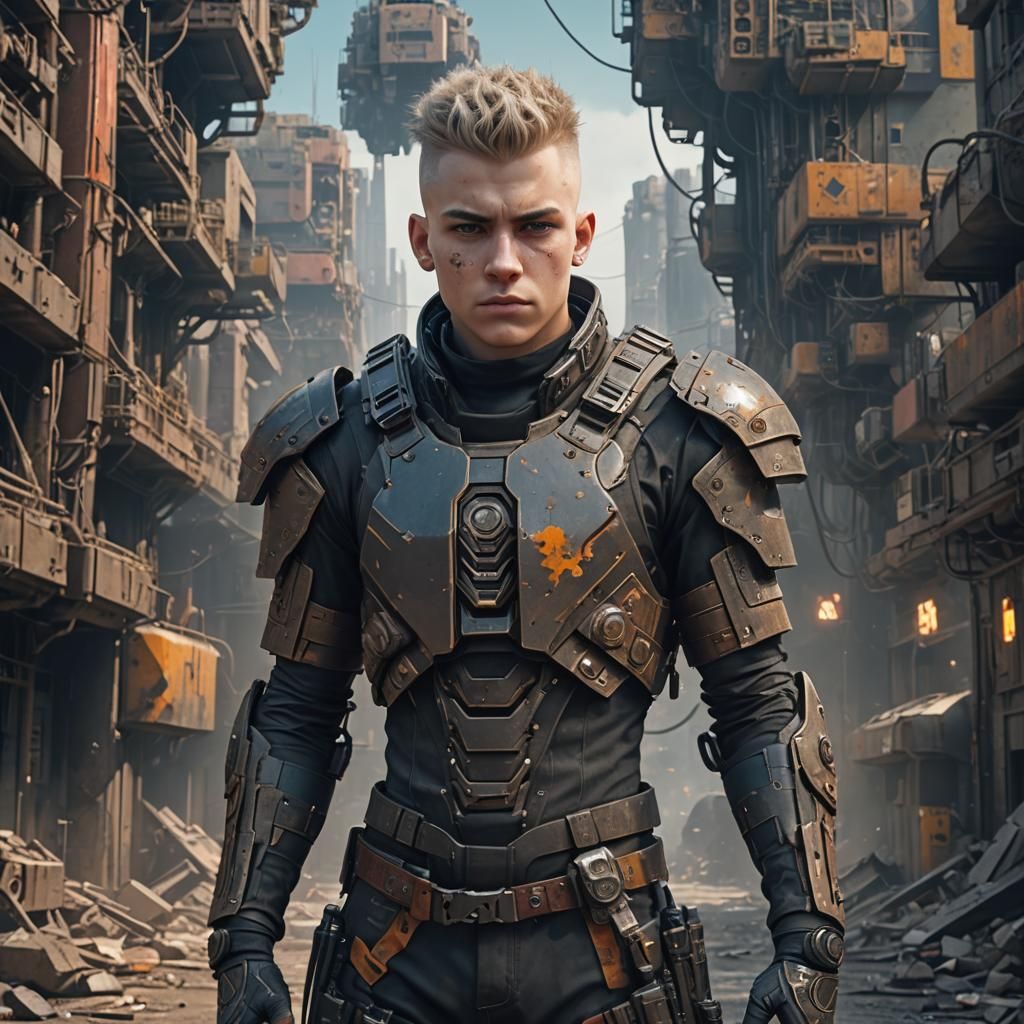 Dystopian Armored Teenager: Detailed Matte Painting