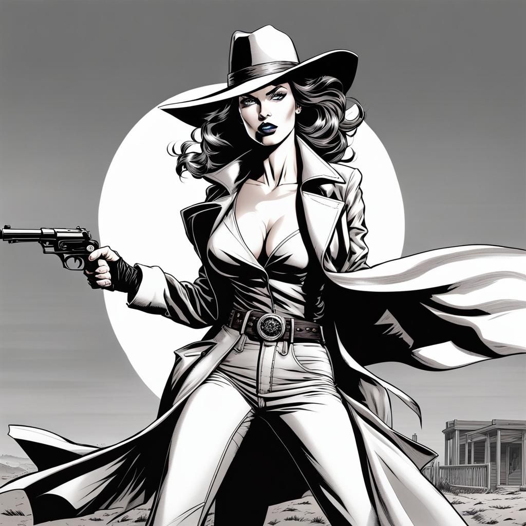 Female Gunslinger in Comic Book Action Style
