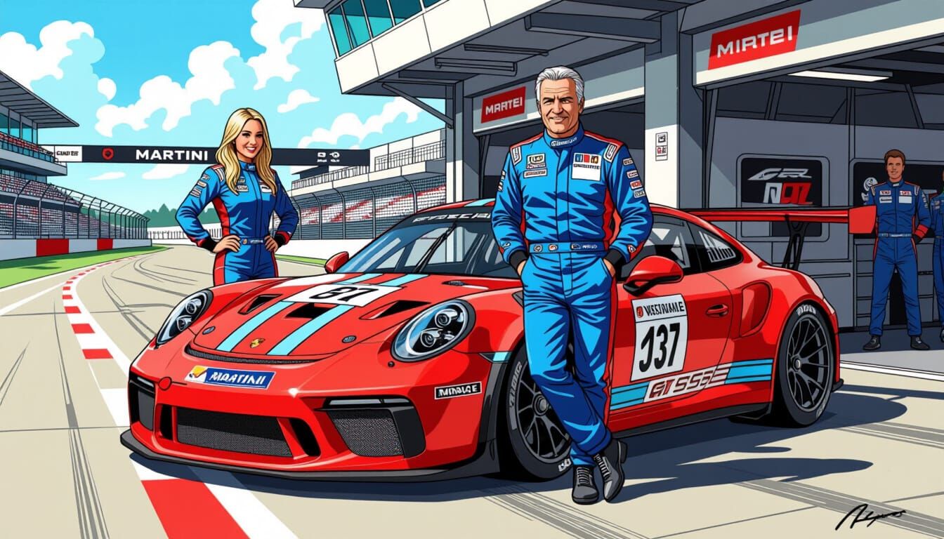 Retro Race Car Scene in Style of Milo Manara