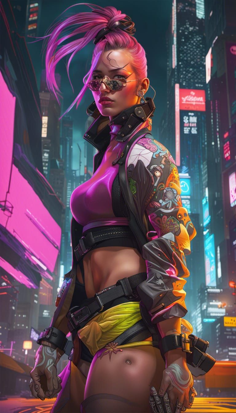 Cyberpunk Street Samurai Portrait in Neon City