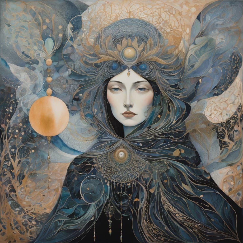 Dreamlike Portrait in Surrealist Style with Gouache and Wate...