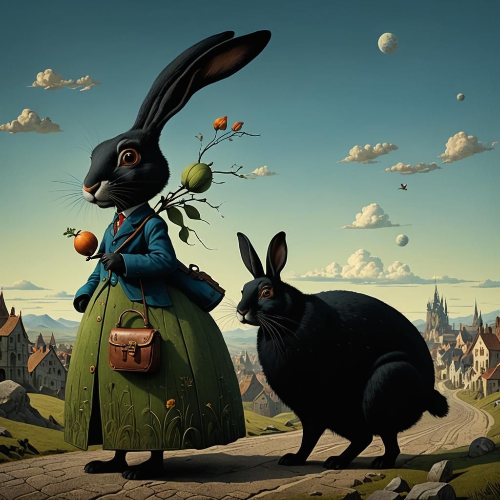 Fantastical Rabbit Walk, Surrealist Digital Art