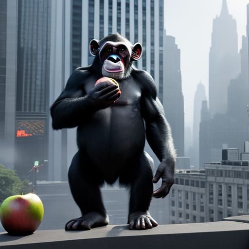Chimpanzee Bites Apple in Times Square: Detailed Matte Paint...