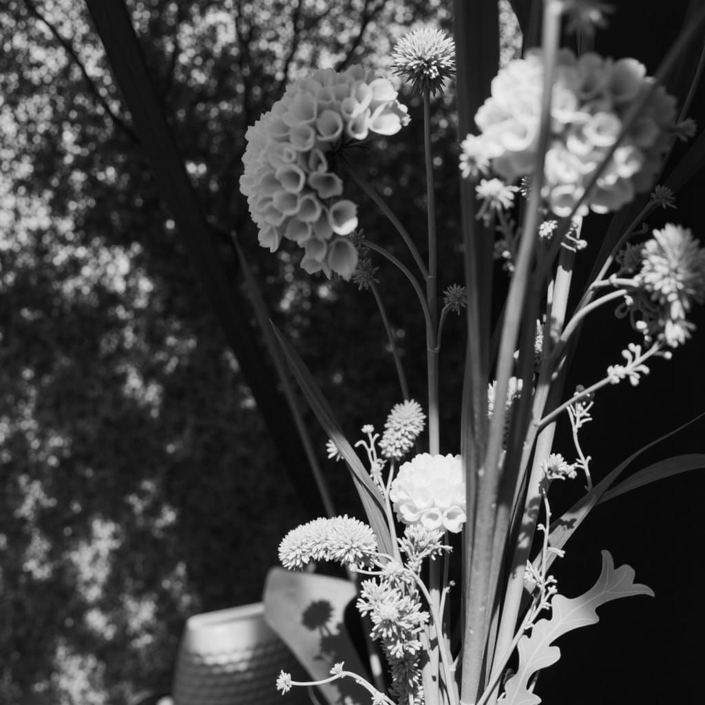Hyperreal Flowers in Copper Bucket, Pollock and Vermeer Styl...