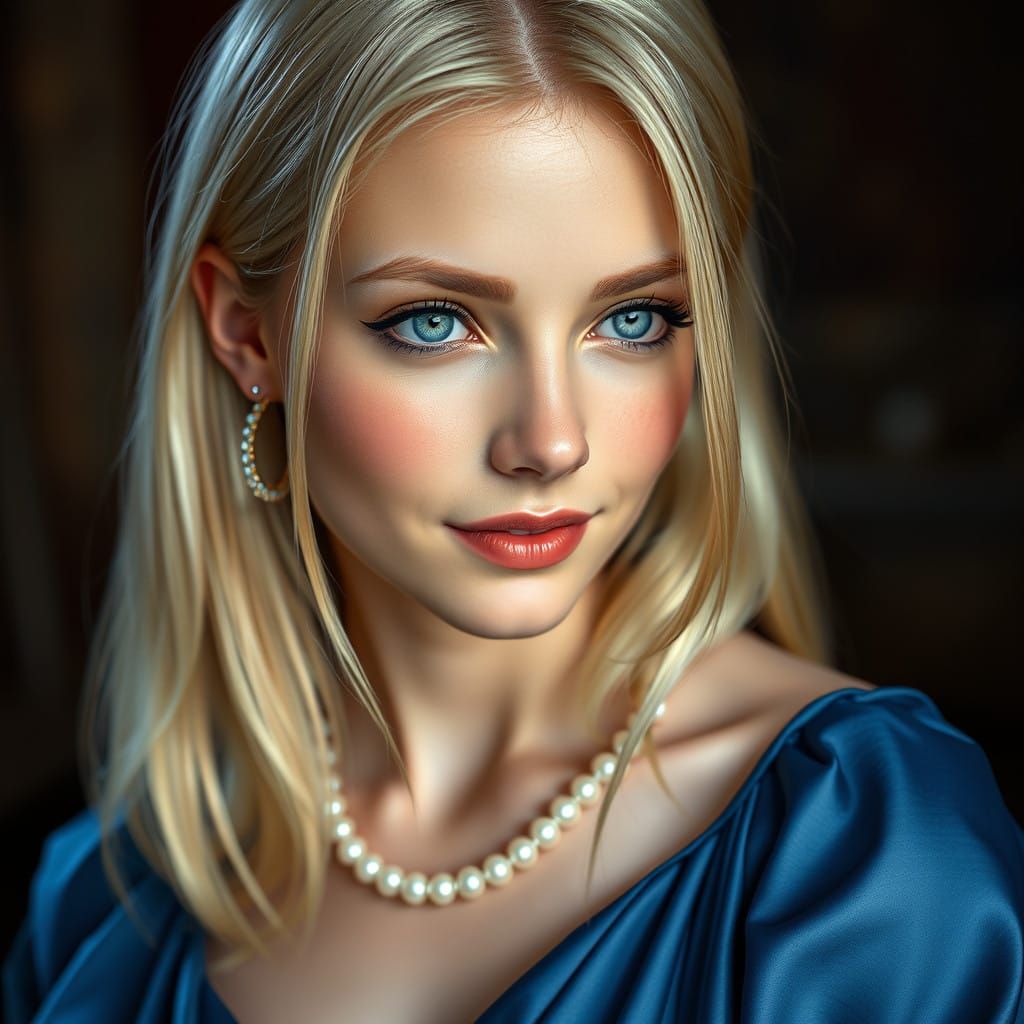 Enchanting Maiden in Blue Satin Gown, Rendered in Unreal Eng...