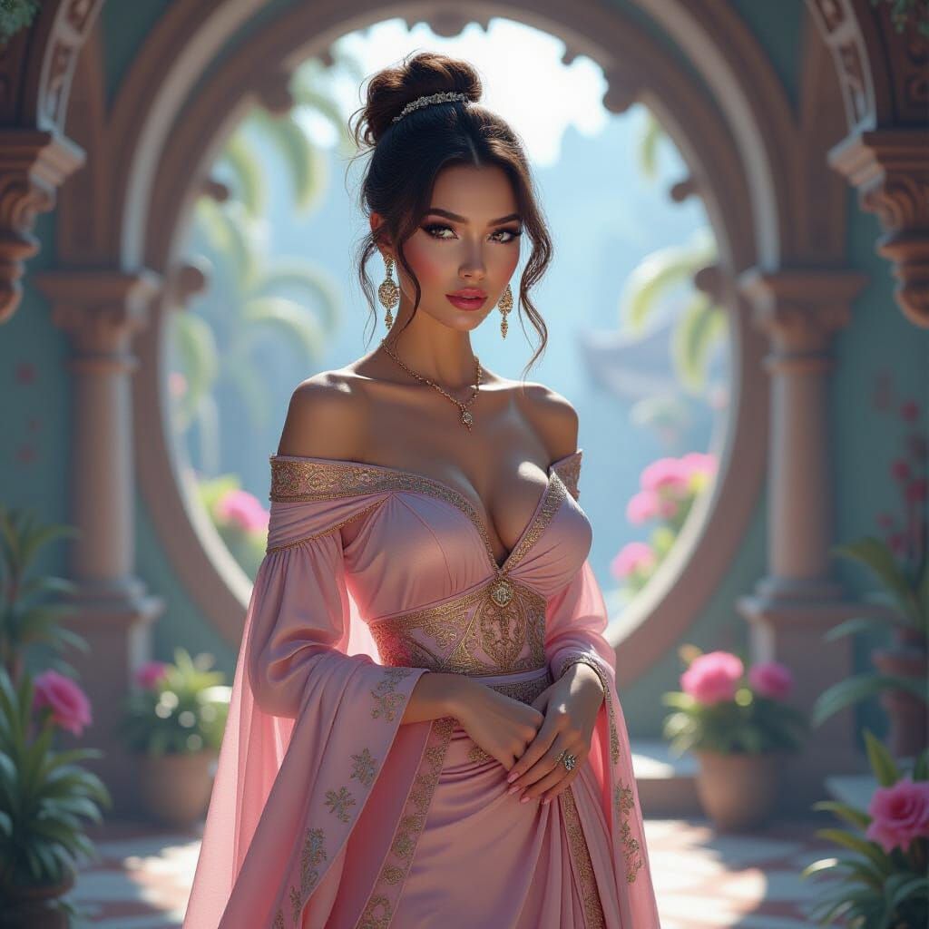 Elegant Woman in Hypermaximalist Dreamscape