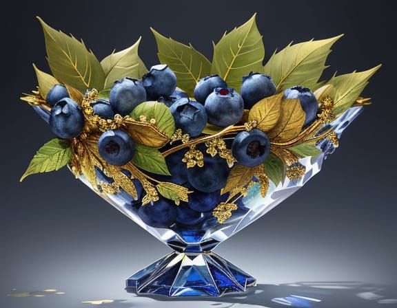 Crystal Blueberries in Metallic Blue Forest, Fantasy Art
