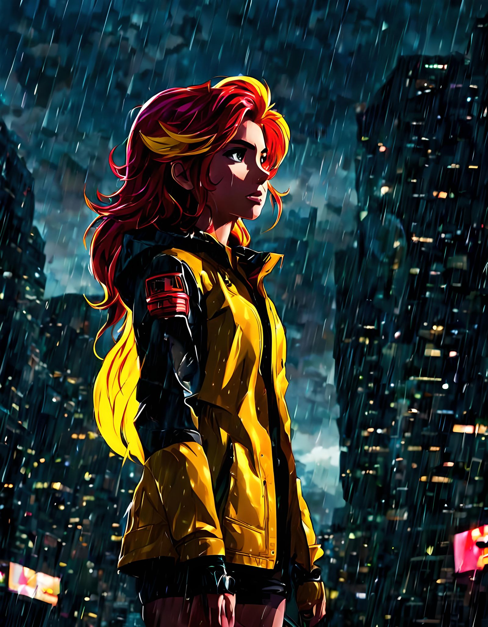 Sunset Shimmer in Rain, Anime Comic Book Art