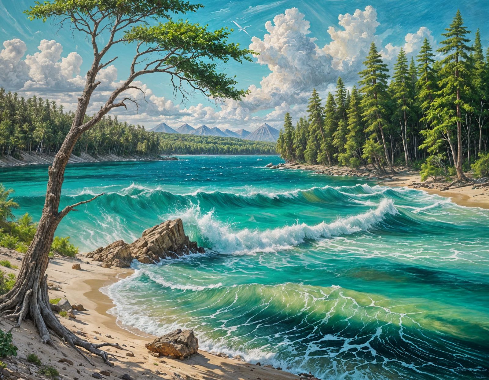 Egyptian Coastal Scene in Oil Painting Style