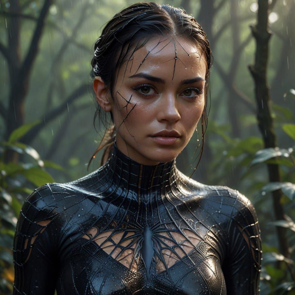 Striking Woman Portrait with Spiderweb Markings and Braids