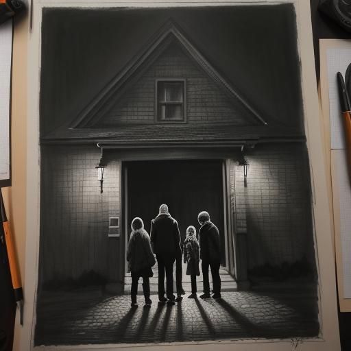 Trick or Treat: Children and Cat in Charcoal Drawing