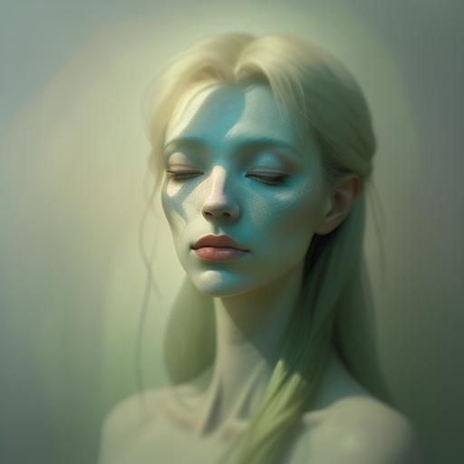 Surrealism portrait. Medium shot. A serene person laid back ...