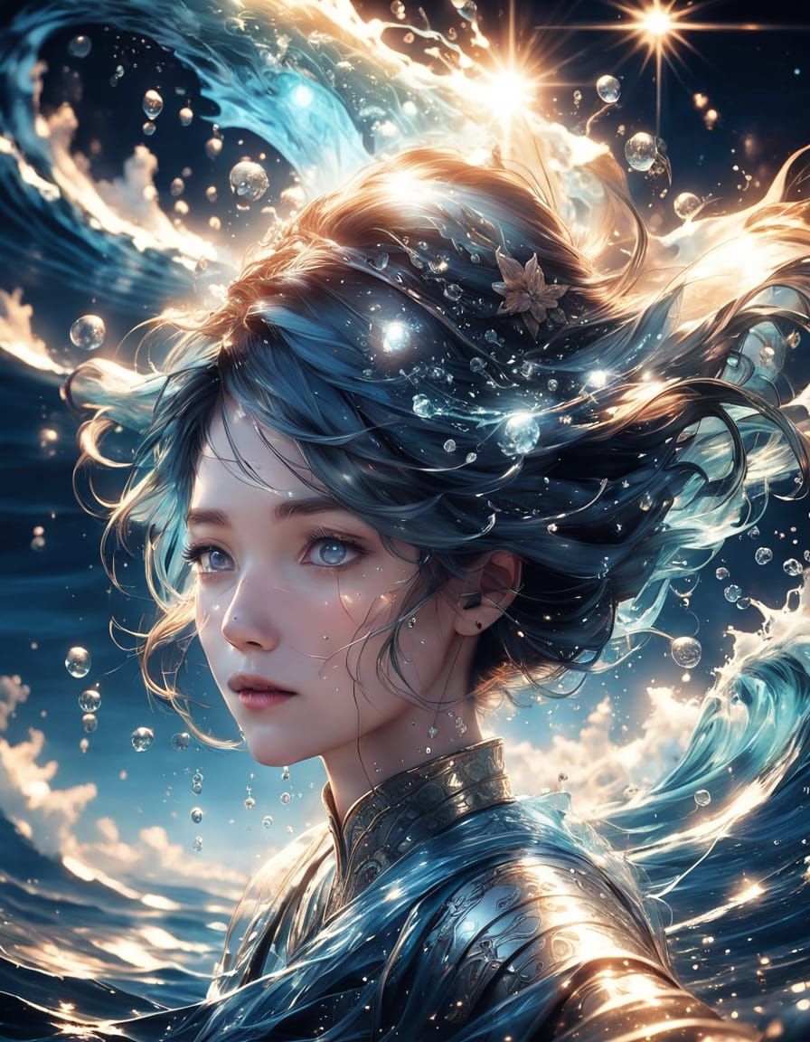 Ethereal Woman Emerges from Ocean Waves in Surreal, Dreamy S...
