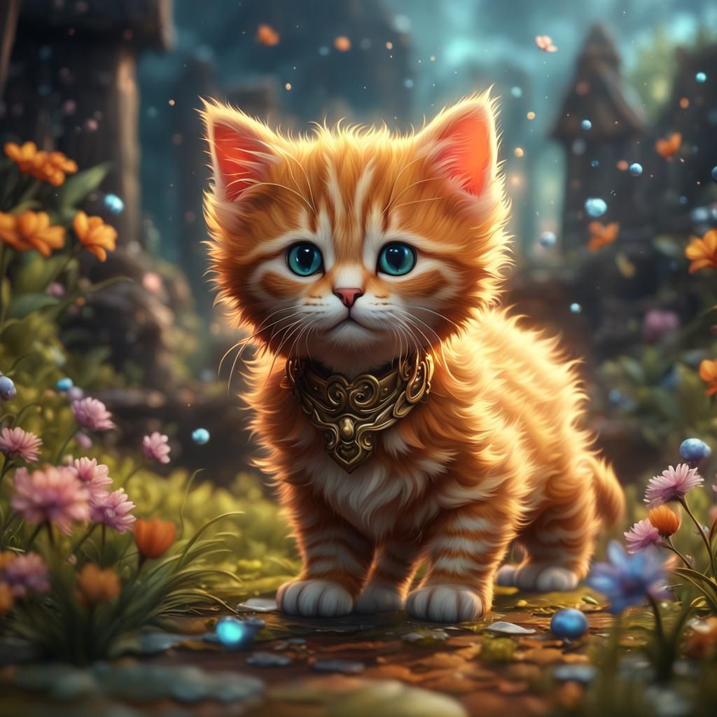 Cute Ginger Kitten in Detailed Matte Painting