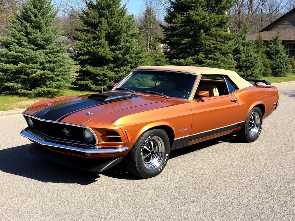 Vintage Brown Ford Mustang with Tan Convertible Top