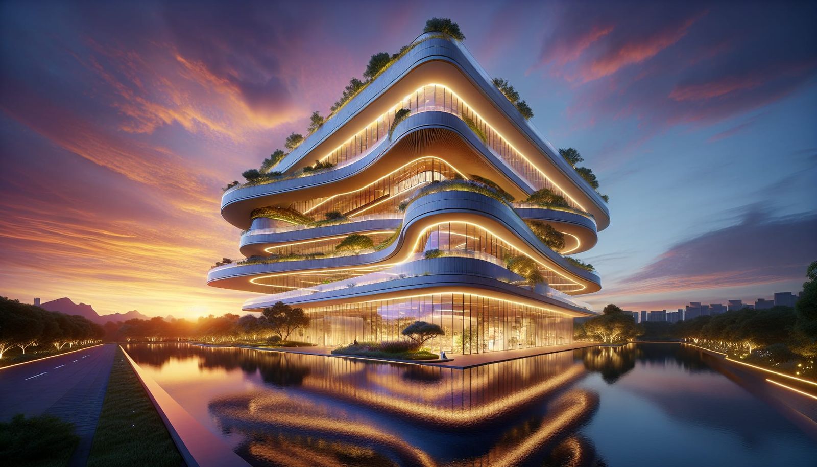 Modern Architectural Marvel at Sunset