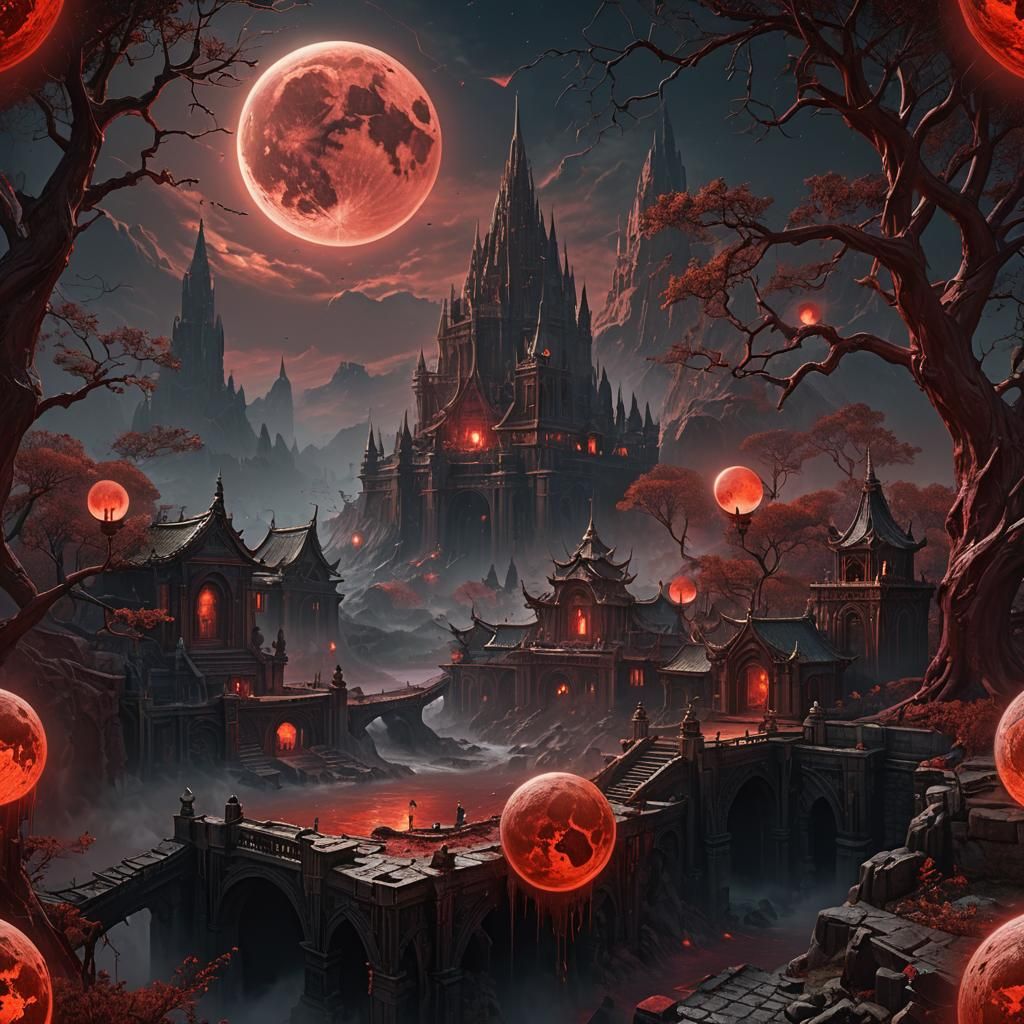 Dramatic Blood Moon Fantasy Concept Art