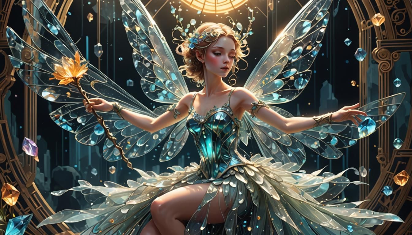 Crystal Fairy in Art Deco Style With Bioluminescence