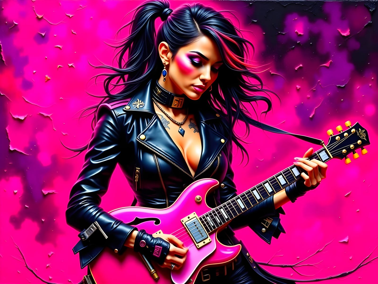 Tattooed Guitarist in Heavy Metal Splash Art