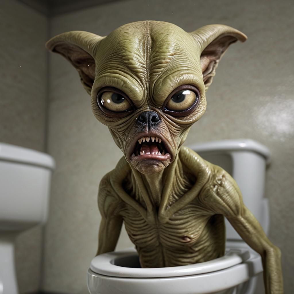 Perplexed Alien Discovers Toilet in Photorealistic Style