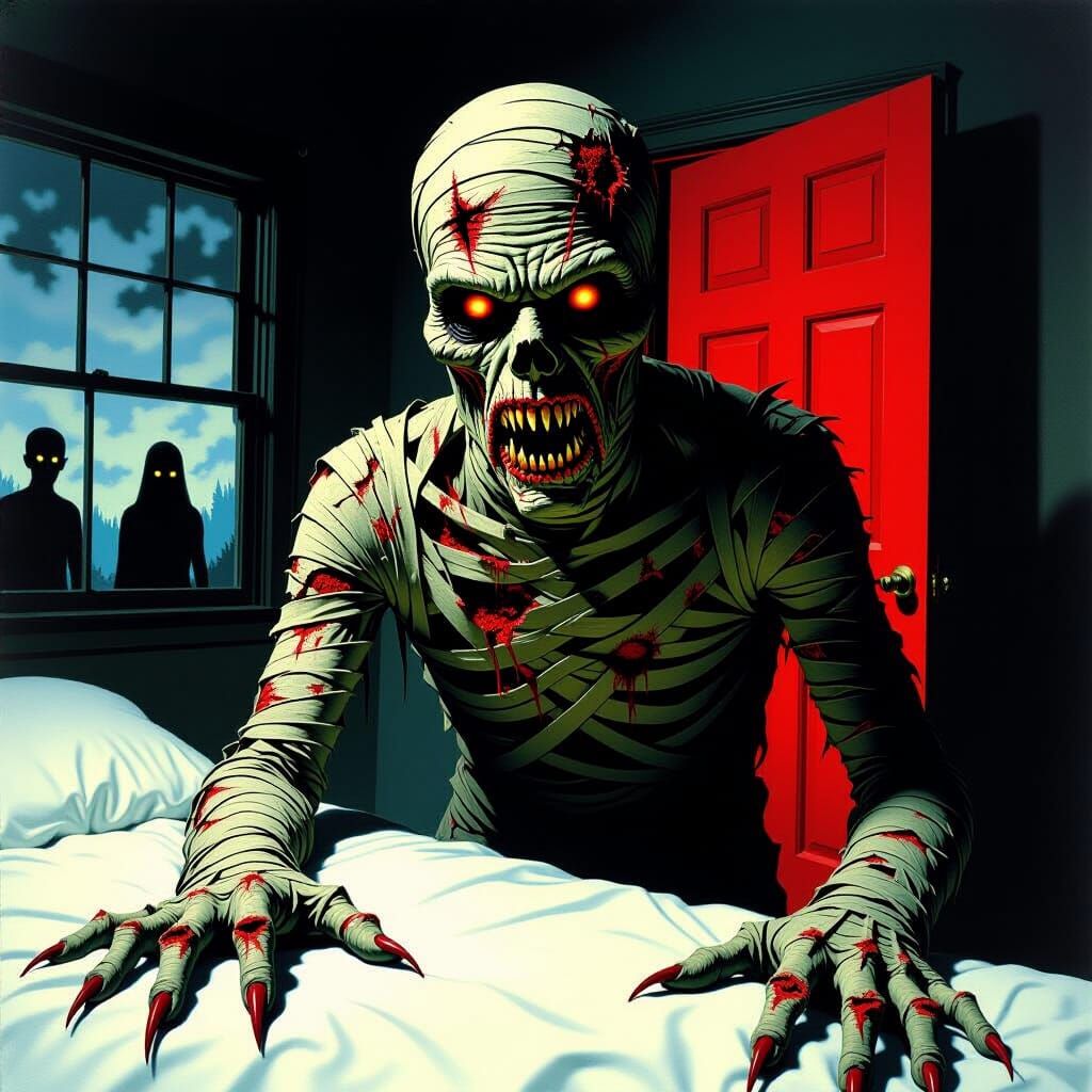 Terrifying Mummy Stares From Dark Bedroom