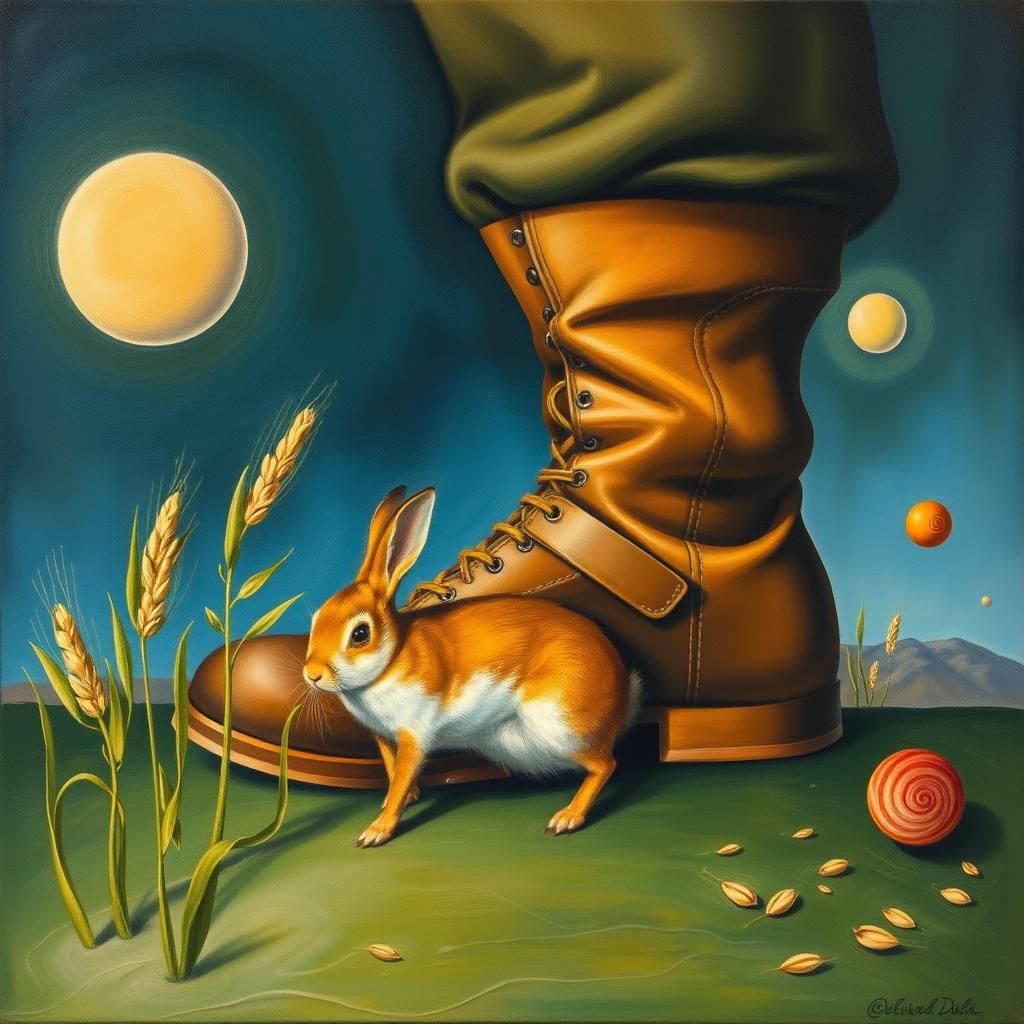 Surrealist Landscape with Animals, Oil on Canvas