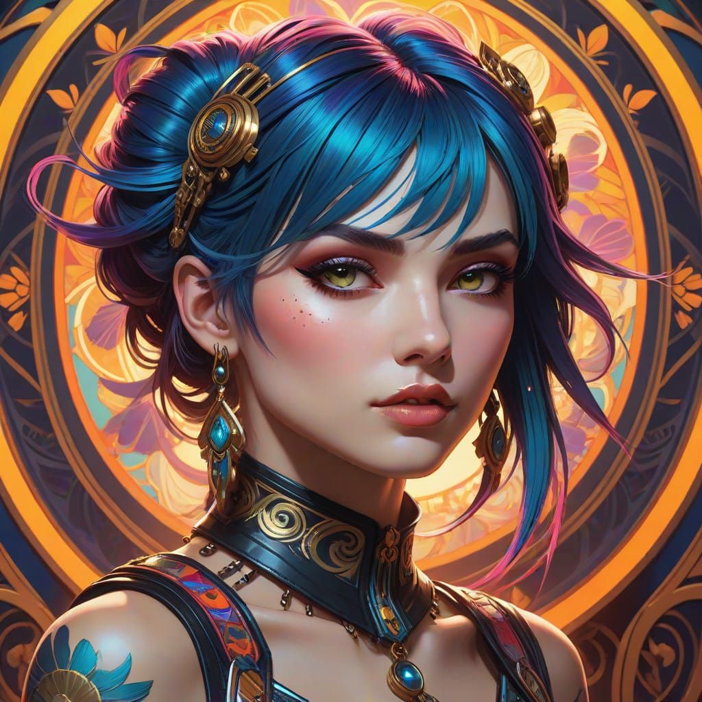 Energetic Punk Girl in Vibrant Streetwear Attire, Concept Ar...