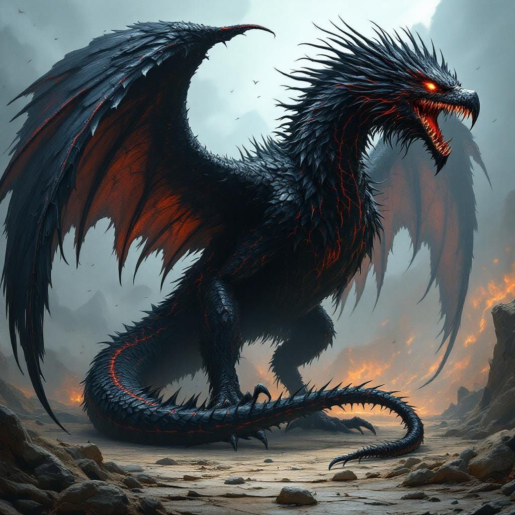 Nightmarish Dragon-Bird in Dark Fantasy Art