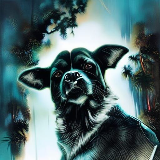 Cyberpunk Furry Dog Portrait in Vibrant Colors