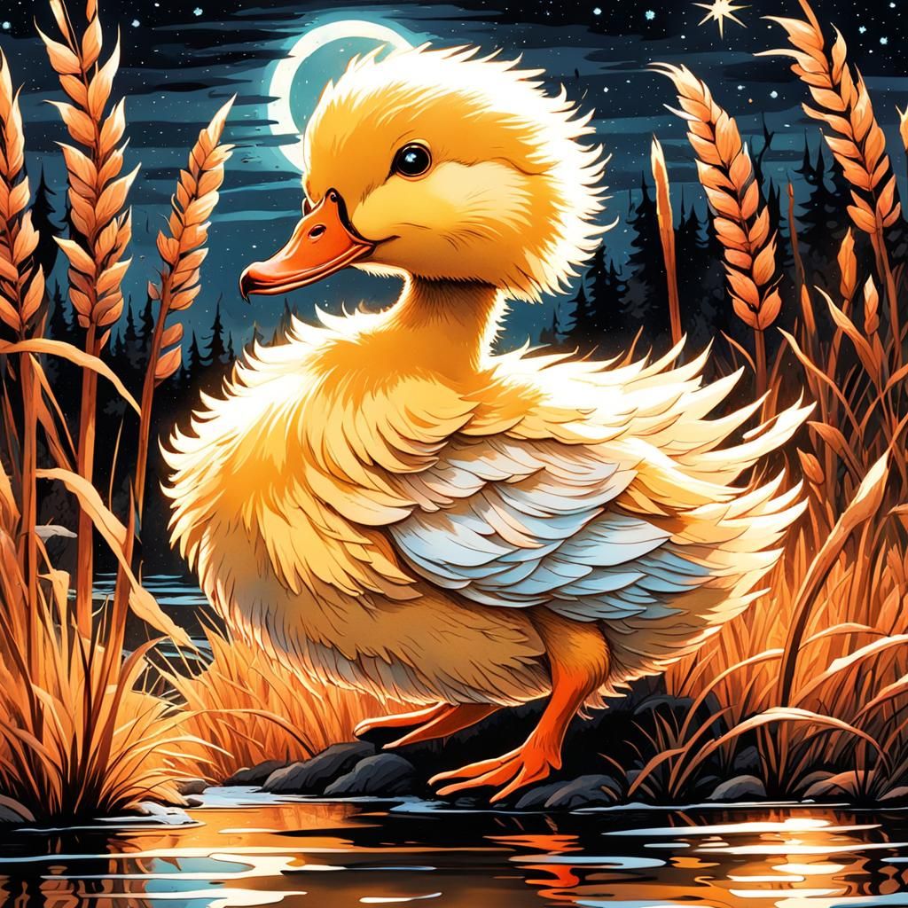 Bioluminescent Duckling in Gothic Autumnal Forest