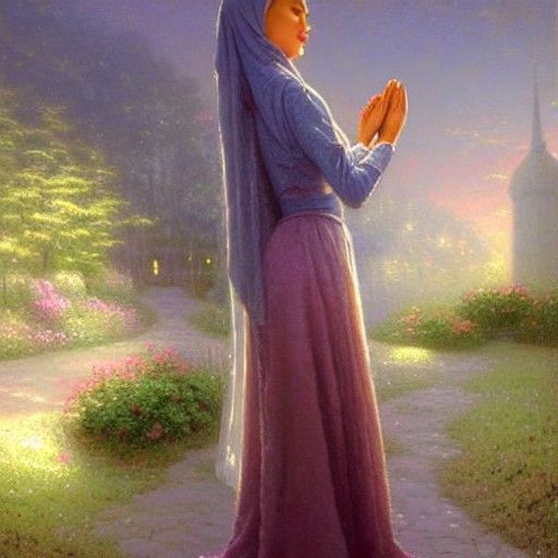 Beautiful Muslim Woman Praying: Ethereal Digital Art